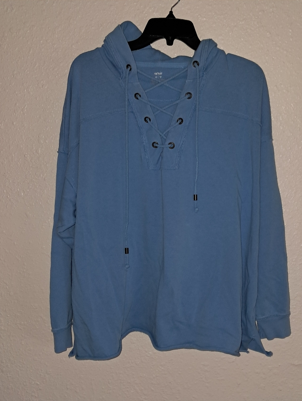 Aerie Baby Blue Oversized Lace Up Hoodie